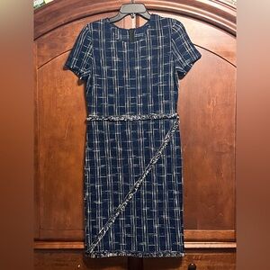 St. John exclusively for Nordstrom Navy and White Plaid Dress